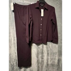 Ellen Tracy Wool Blend Pants Suit Set Burgundy Women's 8 Career Office NWT